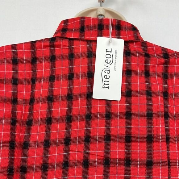 Meaneor red and black plaid button-down long sleeve collar shirt for wom… - Picture 7 of 13